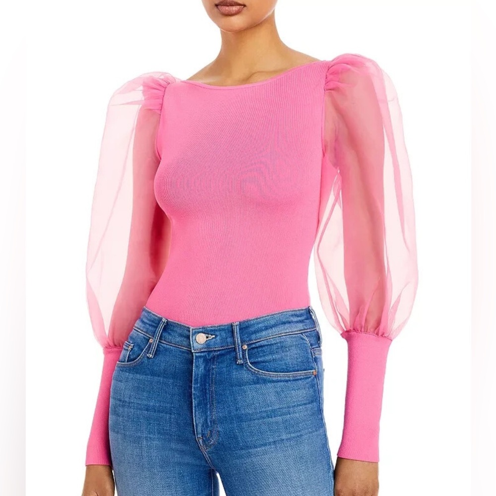 ALICE + OLIVIA Abella Chiffon Puff Sleeve Top in French Rose Size XS